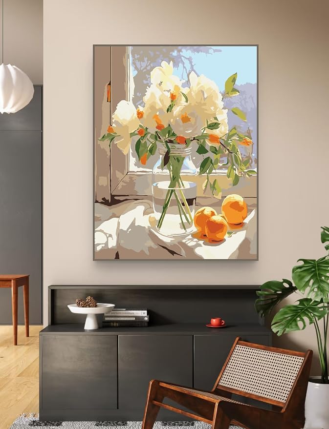 ZRIZQ Paint by Numbers Kit for Adults Beginner,White Flowers,16x20