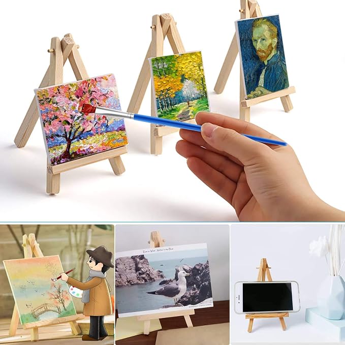 Mini Canvas and Easel, Cridoz 47 Pieces Small Canvas Painting Set Includes Mini Easel, Acrylic Paint, Paintbrushes and Palette for Artists Art Party Sip and Paint Night