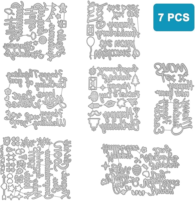 DaKuan 30 Pcs Holiday Blessings Steel Cutting Dies Set for Card Making - Christmas, Birthday, Thanksgiving, Easter, Valentine's, Good Luck, Thank You Craft Supplies