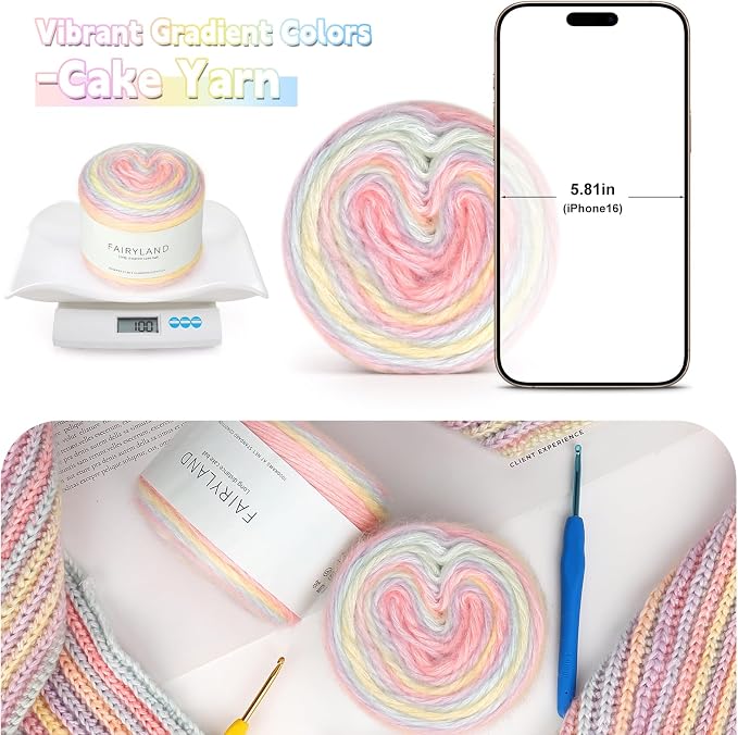Katech 4 Pack Gradient Cake Yarn for Crocheting Knitting-Soft Crochet Yarn | 100g/3.52 oz-DK Light Weight #3-60% Cotton 30% Acrylic 10% Wool-Perfect for Scarves, Shawls, Blankets and Garments(B)