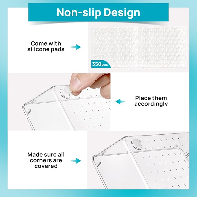 Vtopmart 72 PCS Clear Plastic Drawer Organizers Set, 4-Size Versatile Bathroom and Vanity Organizer Trays, Non-Slip Storage Containers for Makeup, Jewelries, Bedroom,Kitchen Utensils and Office | 4-Size Versatile Makeup Organizer, Non-Slip Storage Cont...