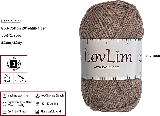 Milk-Cotton Crochet Yarn Kit, 10x50g Skeins DK Weight, 1250+ Yards, Hooks, Needles & Safety Eyes, 40+ Free Patterns, for Amigurumi, Crocheting & Knitting - Pinkish Brown Palette