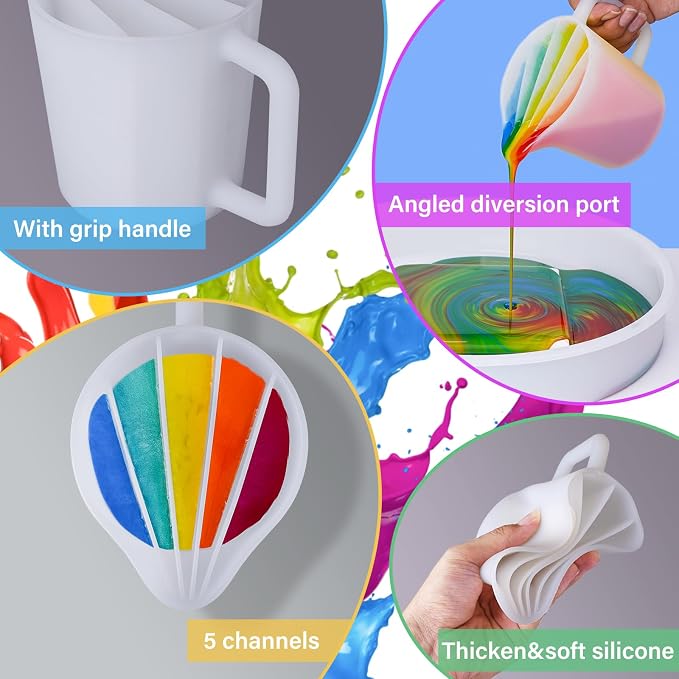 LET'S RESIN 17oz Silicone Split Cup with Handle, 5 Channels | Thick Reusable 500 ml Cup Has Five Channels and a Handle for Controlled Acrylic Paint Pouring and Resin Art