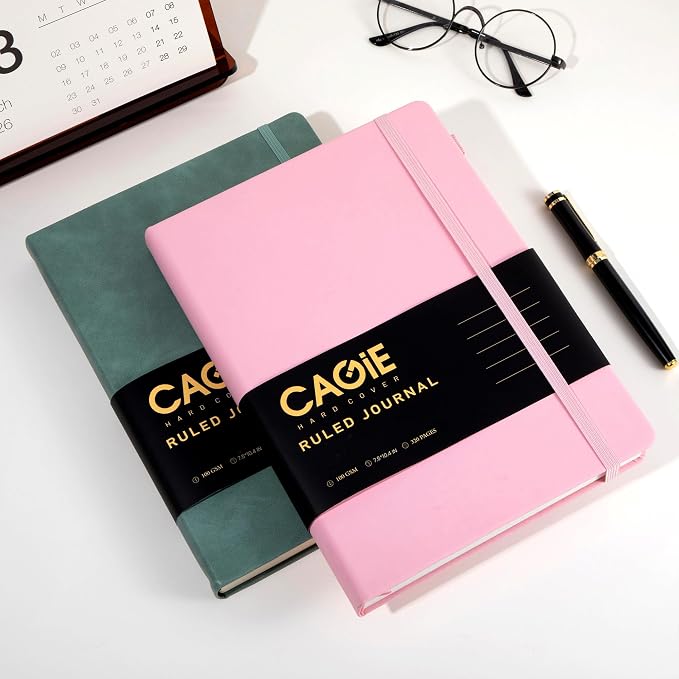 CAGIE Lined Journal Notebook, 320 Pages College Ruled Notebook, 100 Gsm Paper Thick Journal, B5 Hardcover Leather Journals for Writing Women, 7.6x10 In, Pink