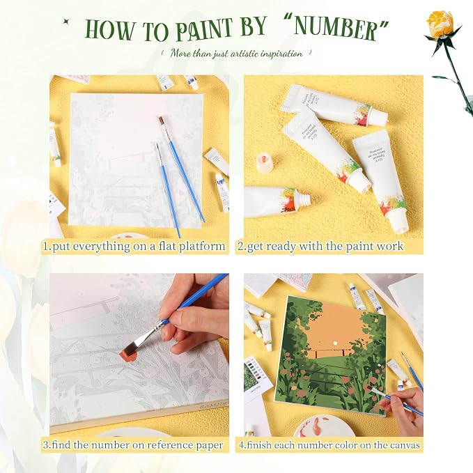 Nezyo 12 Sets Paint by Numbers with Frame for Adults, Acrylic Canvas 8x8 | DIY Kits Ideal to Beginners, Perfect as Party and Birthday Gifts, Includes Numbered Canvases with Acrylic Paints and Brushes