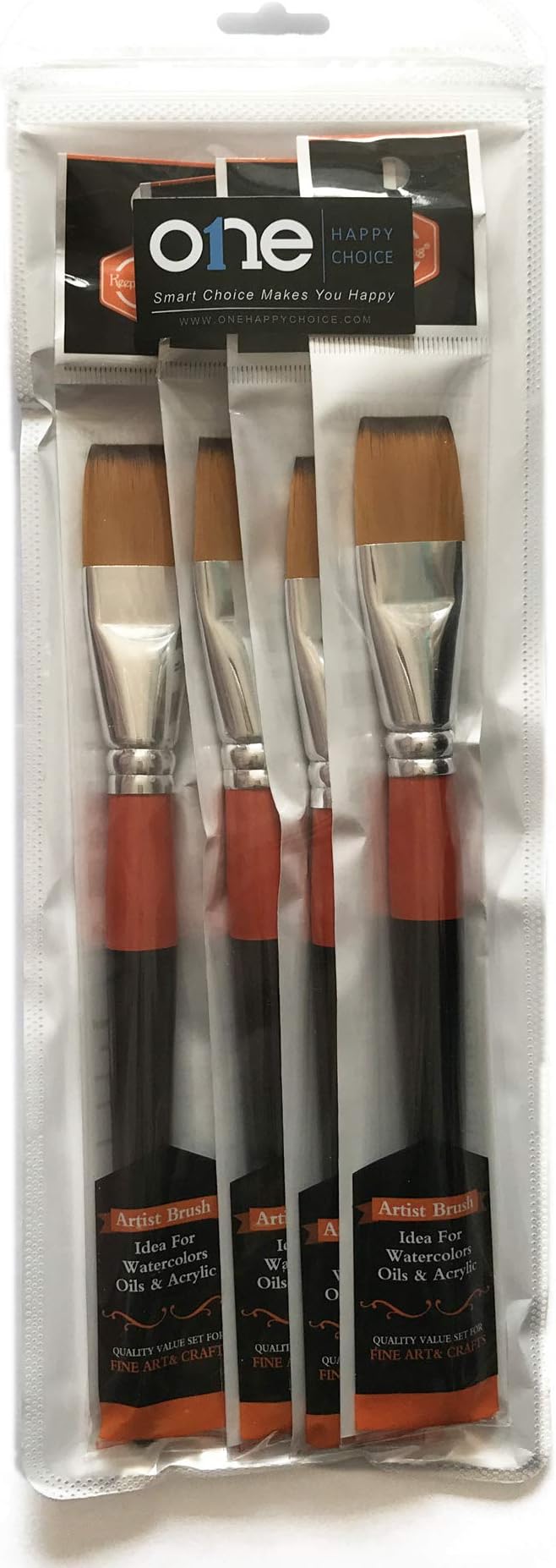 One Inch Flat Bright Paint Brush Set of 4, Premium Taklon Synthetic Hair | No Shedding Bristles for Acrylic Watercolor Oil Gouache Tempera Enamel Ink Painting for Students, Professionals & Artists