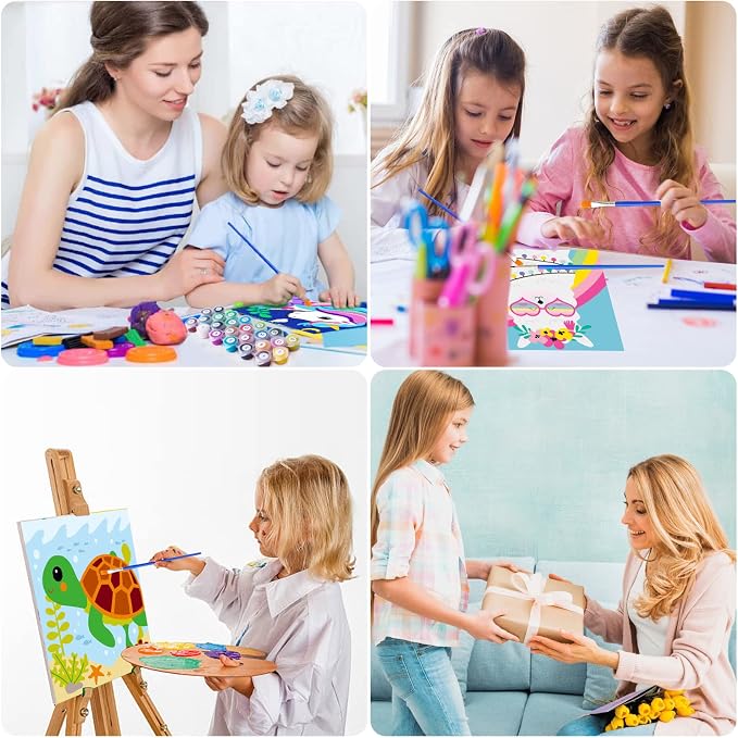 CarlonLin Framed 4 Pack Paint by Number for Kids, Paint by Numbers for Kids Ages 8-12, Paint by Numbers Kits Children Beginner, DIY Acrylic Oil Painting for Home Wall Decor (8x8inch)