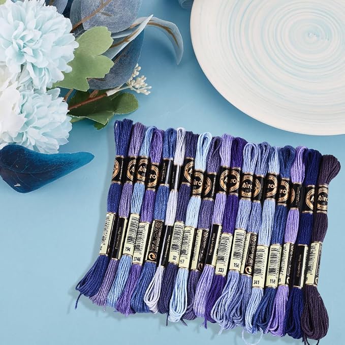 18 Skeins 6 Strands Blue Cross Stitch Thread Variegated Gradient Embroidery Floss Needlepoint Friendship Bracelet String Yarn Threads Bulk for Hand Sewing Bracelets Needlecraft Stitching DIY