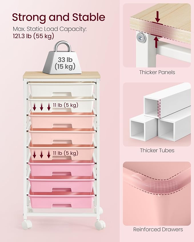 VASAGLE Rolling Cart with Drawers, Craft Organizers and Storage