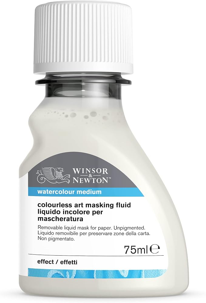 Winsor & Newton Watercolor Medium, Art Masking Fluid, Colourless, 75ml | Used to Temporarily Mask & Preserve Paper When Applying Color, Prevents Paint Adhesion, Useful for Fine Details