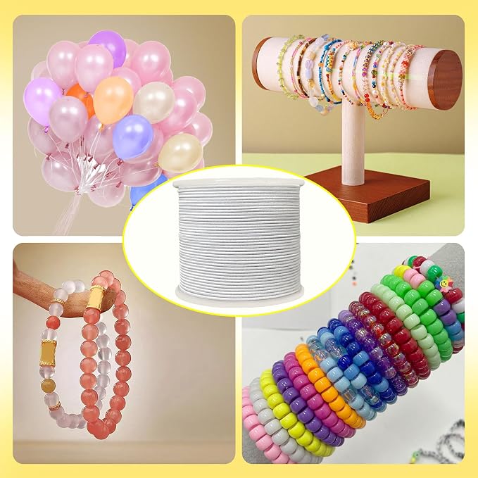 1.0mm Elastic Bracelet String Cord, Crystal Stretch Bead Cord for Bracelets Jewelry Making, Clear Stretchy Elastic String for Beading, Transparent Thread (1.0MM(Rainbow/Black/White)/495ft)