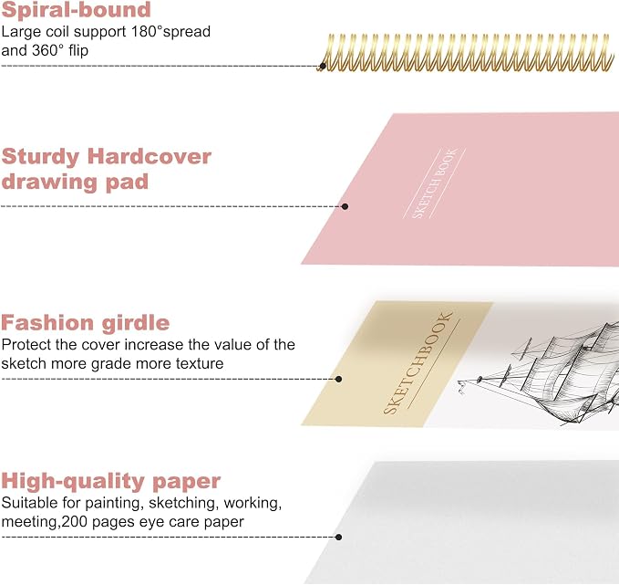 Yoment 5.5" x 8.5" Sketch Book Small Sketchbook for Drawing 100 Sheets Hardcover Spiral Sketch Pad for Kids(68lb/100gsm) Art Sketchbook Drawing Blank Paper Book for Beginner Artist with Pencil Pink | Pink,68 lb/100gsm Hardcover Sketch Pad for Kids,Art ...