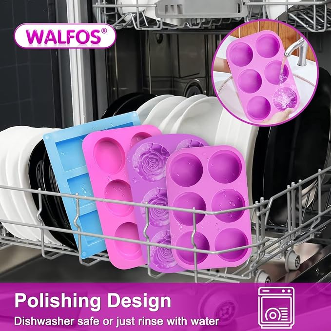 Walfos Round Silicone Soap Molds,Silicone Soap Molds,BPA Free and Non-Stick Circular Soap Mold,Perfect for Soap,Candles,Cookies,Cakes,Candy,Pudding,Jello.Set of 2 (Purple)