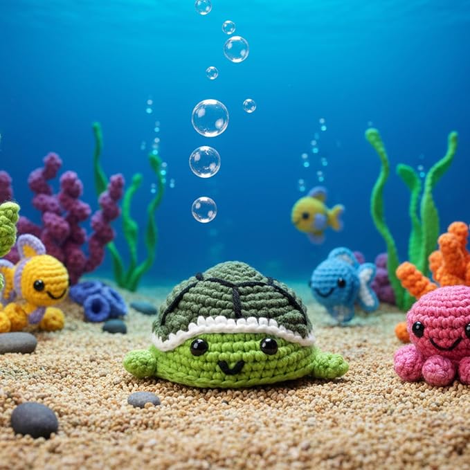 CrochetBox Crochet Kit for Beginners Adults - Turtle Starters Crochet Kit, Beginners Crocheting Kitting for Adults Teen, Craft Gifts with Crochets Yarns, Hook, Step-by-Step Video, Instruction