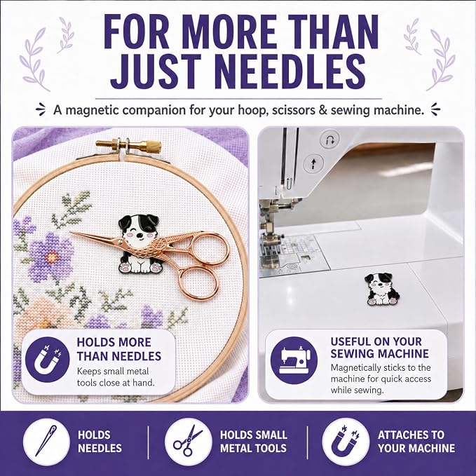 The Quilted Bear Magnetic Needle Minder, Collie Dog | Enamel Needle Keeper for Embroidery & Cross Stitch, Secure Holder for Sewing Needles & Pins, Strong Magnet, Sewing Accessory