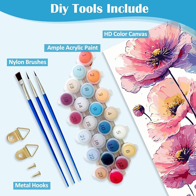 LKHMVCA Flower Daisy Paint by Number Kits for Adults, DIY Paint by Numbers Kits for Adults Beginners Without Frame, Acrylic Paint Canvas Painting Kits Art for Home Decor 16x20 Inch