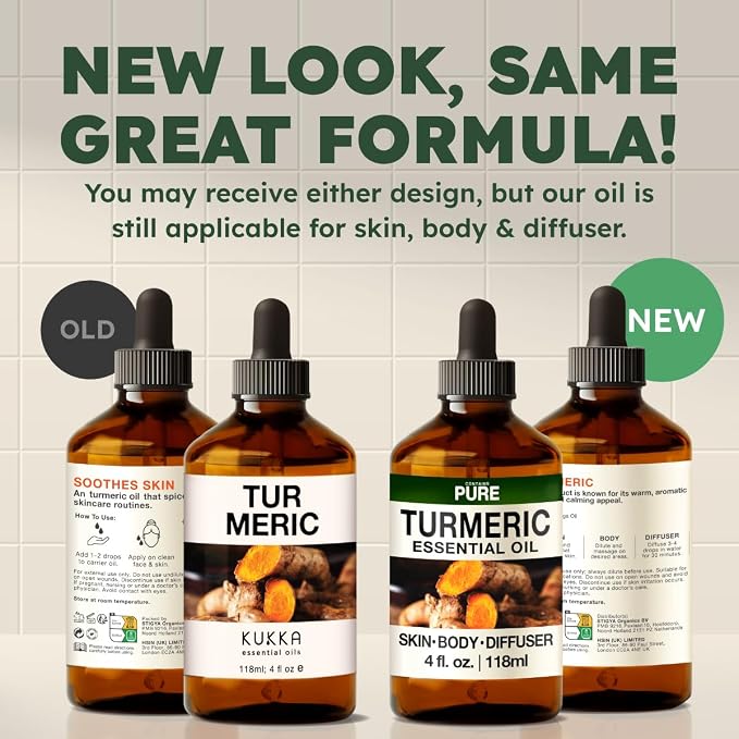 Kukka 100% Pure Turmeric Essential Oil for Skin, Diffuser, 4 Fl Oz | Undiluted Turmeric Oil for Skin Care, Hair Care, DIY Soap Making & Bath and Body Blends