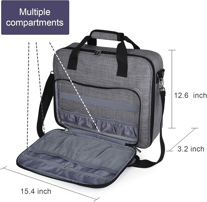BAGLHER Cross Stitch & Embroidery Organizer Bag - Large Portable Project Storage with 3 Compartments, Travel Friendly Carrying Case for 11.2" Hoops, Threads, Supplies (Gray)