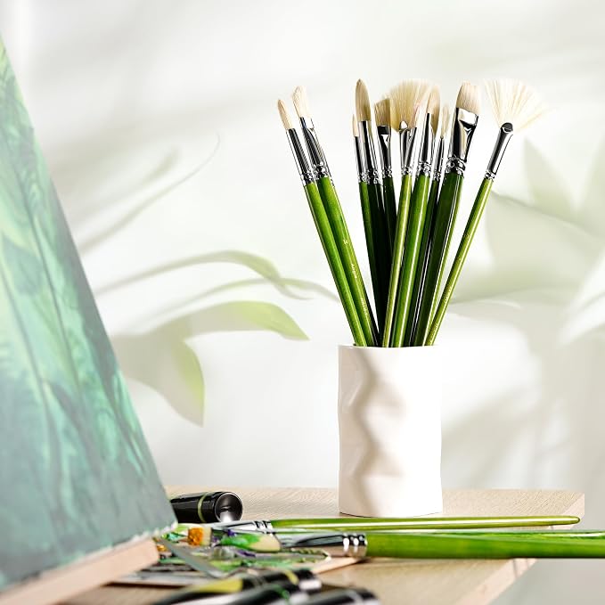 ARTIFY 15-Piece Professional Oil Paint Brush Set - Natural Hog Bristle, No-Shedding, Handcrafted by Masters for Oil/Acrylic/Gouache/Watercolor Painting (Includes Carrying Case)