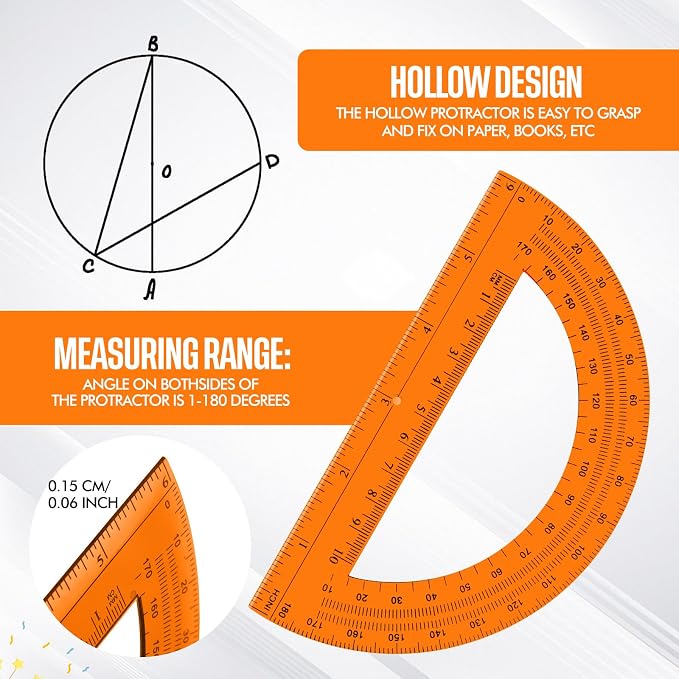 EBOOT Drawing Compass and 6 in Protractor Geometry Set, Orange | Geometry Math Set, Swing Arm Protractor Ruler Compass, Geometry Drawing Tools for Measuring Angles