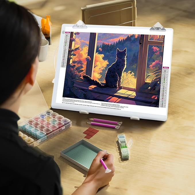Zocelight A3 Light Pad for Diamond Painting Kit,4800Lux Super Bright 5mm Ultra Thin Diamond Art Light Board with Stand and Clip,3 Levels Dimming Light Box for Drawing,Sketching,Animation(White)