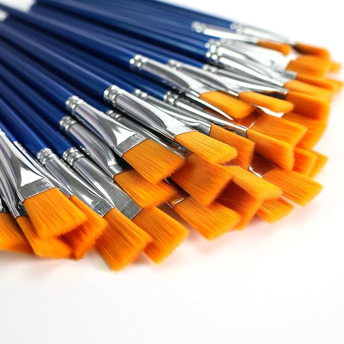 GACDR 1/2 Inch Flat Paint Brush Set, 40 Bulk Acrylic Paint Brushes