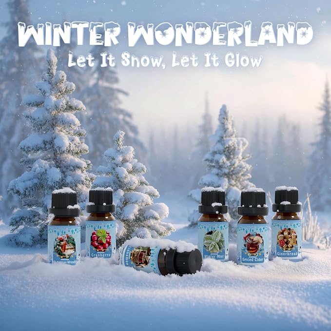 ARVIDSSON Winter Essential Oils Set, Holiday Fragrance Oil for Diffuser, Candle Making - Cinnamon, Christmas Wreath, Apple Cider, Gingerbread, Cranberry, Winter Mint Scented Oils for Home