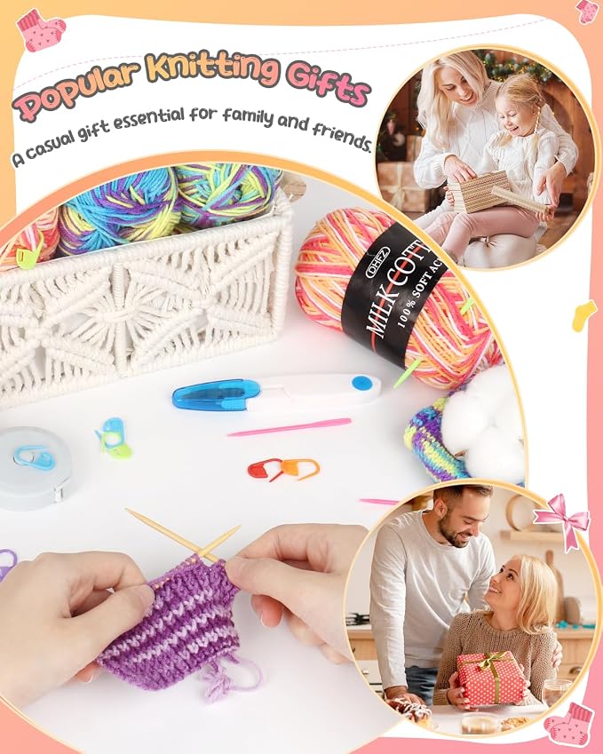 Katech Knitting Kit for Beginner Adults W/Socks Step-by-Step Instruction | 4 Pcs Socks Yarn Knitting Kit w/ Knitting Needles, Beginner Knitting Kit for Learn to Knit Sock Kits Gift Blue-orange