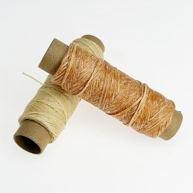 2 PCS Leather Sewing Waxed Thread, Each of 33 Yards 150D Sewing Thread Cord for Leather Craft DIY Supplies, Shoes Repairing, Light Coffee and Natural