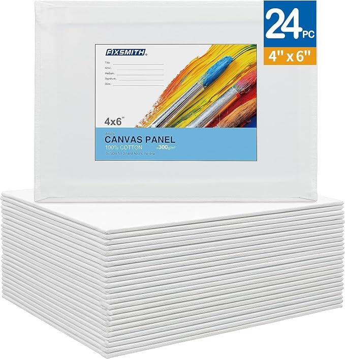 FIXSMITH Canvas Boards for Painting 4x6 Inch, Super Value 48 Pack Mini Canvases, White Blank Canvas Panels, 100% Cotton Primed, Painting Art Supplies