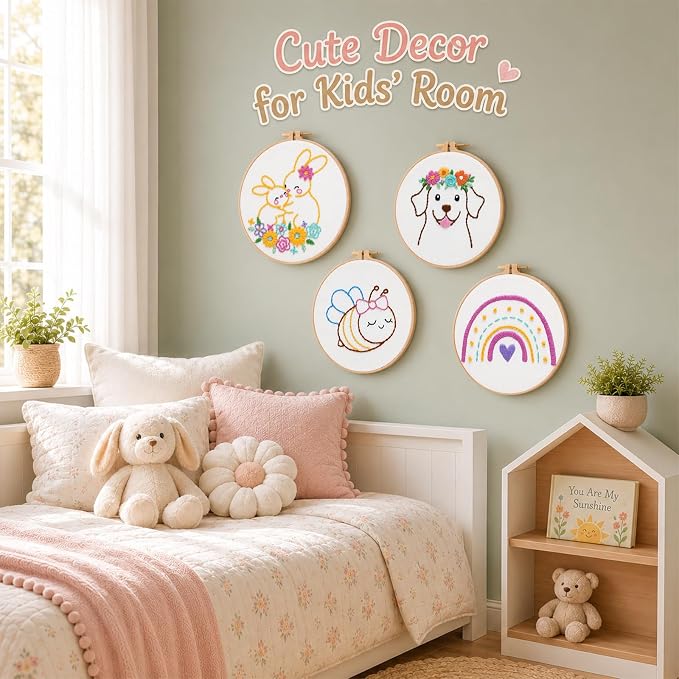 Nuberlic Embroidery Kit for Kids Ages 8+, 12 Pre-Stamped Crafts