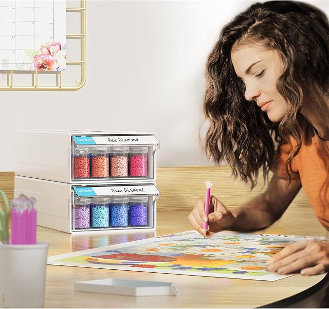ARTDOT 2-Pack Interlocking Storage Containers for Diamond Art Kits for Adults, 64 Slots Storage Box for Diamond Painting Accessories and Tools
