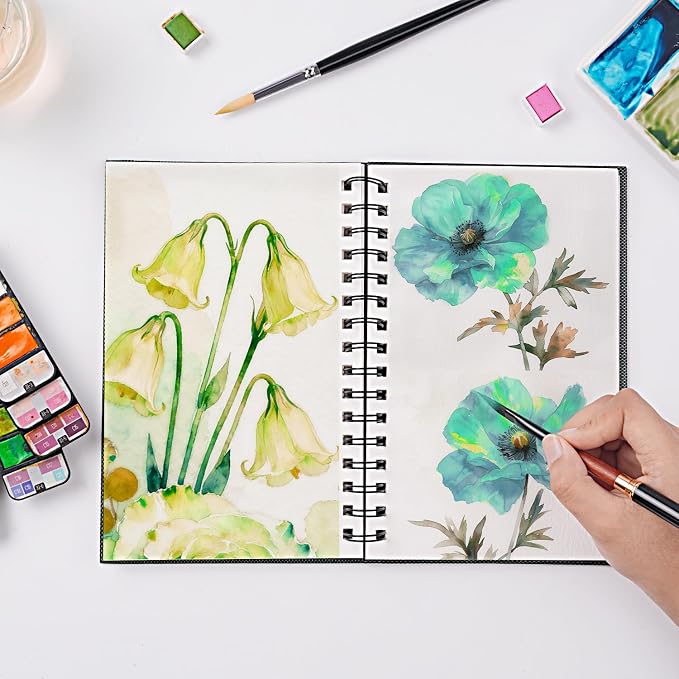 Fuumuui Watercolor Sketchbook, 100% Cotton Paper for Painting, Drawing, Art Journaling, Professional Artist Quality, Spiral Bound 5.5 * 8.5 inch 20 Sheets, 140lb/300g