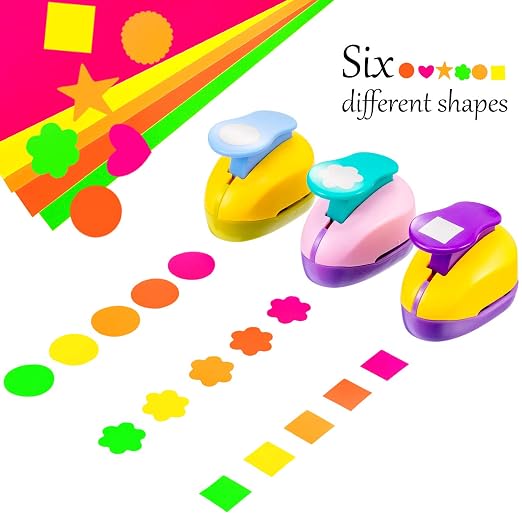 CHENGU Hole Punches 6 Shapes with Cardstock for Kids,Multiple Styles,1 Inch