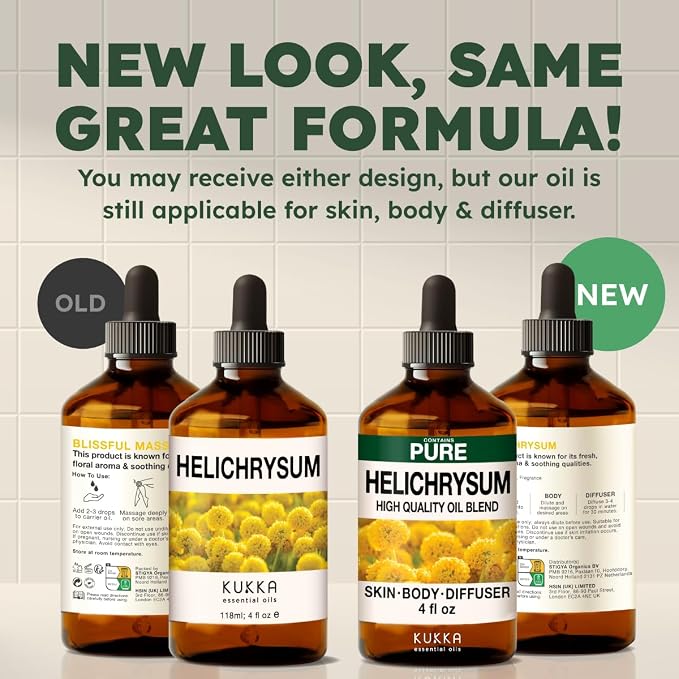 100% Pure Helichrysum Essential Oil 4 Fl Oz for Skin, Hair, Dropper | Slovenian Italicum for Diffuser, Aromatherapy, Body Massage, Skincare Recipes - Non-GMO, Glass Dropper Bottle