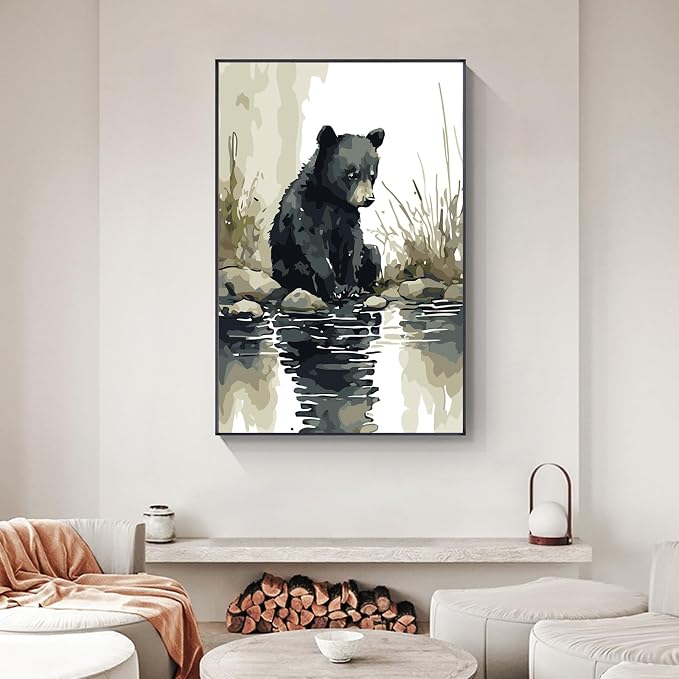 Yezavesu Framed Paint by Numbers Kit for Adults Beginner & Kids Ages 8-12, Bear Paint by Numbers with Frame, DIY Watercolor Number Painting for Adults Bear for Home Wall Decor Gift 8X 12 inch | With Frame Canvas 8x12 inch, DIY Acrylic Painting by Numbe...