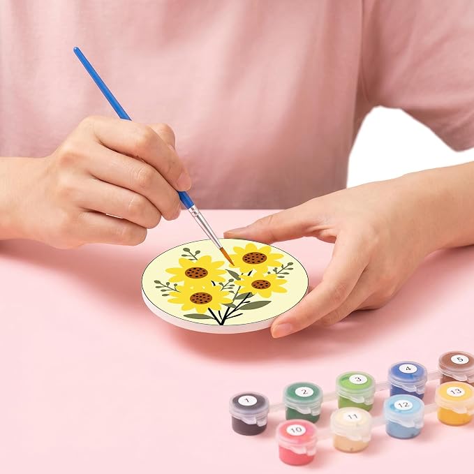 8 Pack Floral Paint by Numbers Kits Coasters with Holder Cork Pads | Flowers Paint by Number Kits for Adults Simple Round Oil Painting Coaster for Small DIY Craft Holiday Birthday Gift 3.9x3.9in