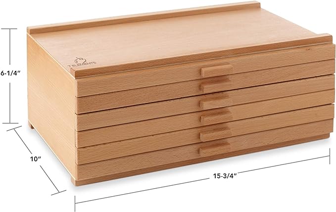 7 Elements 10 Drawer Wooden Artist Storage Supply Box for Pastels, Pencils, Pens, Markers, Brushes and Tools