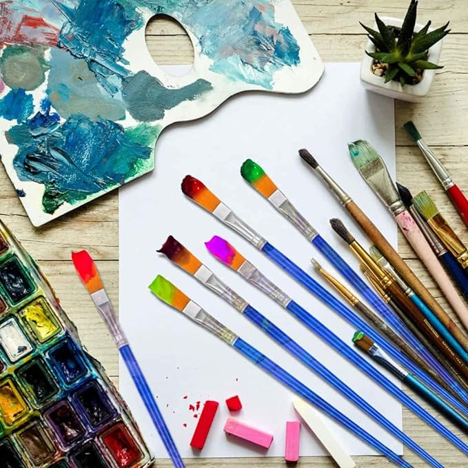 50 Pcs Flat Paint Brushes for Touch Up, Anezus Small Paint Brushes for Classroom Craft Brushes for Acrylic Watercolor Face Painting