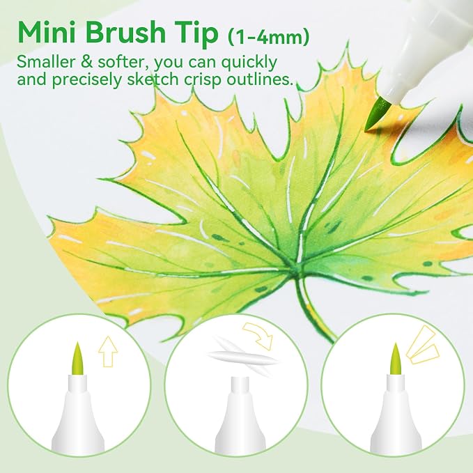 Ohuhu Alcohol Markers Mini Brush& Slim Borad 60 Colors for Adults Coloring | Dual Tips Art Marker Set for Artists Beginners Drawing Illustration, Landscape-tone Alcohol-based Refillable Ink, Kaala B