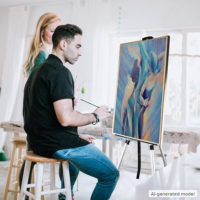 NS JYMB Easel Stand for Sign and Painting, 17-66 Inch Adjustable, Silver | Portable metal tripod easel for display stand, canvas holder, floor, poster board, wedding signs and travel use