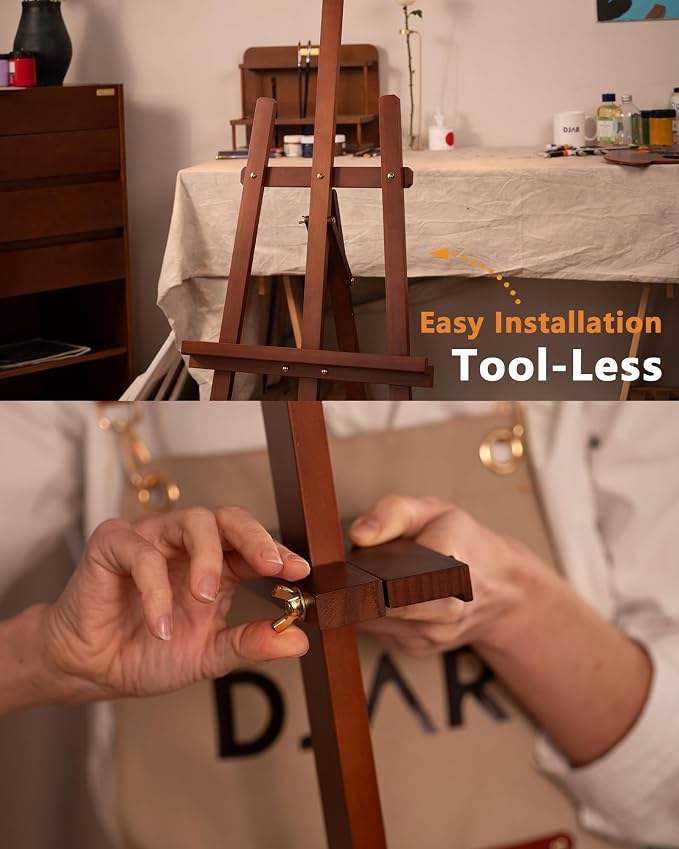 DJAR Wooden Painting Art Easel Stand for Adults, Tool-Less Assembly, Walnut | Adjustable Floor Stand Holds Canvases up to 39", Premium Wood Display Easel, Perfect for Artists and Beginners