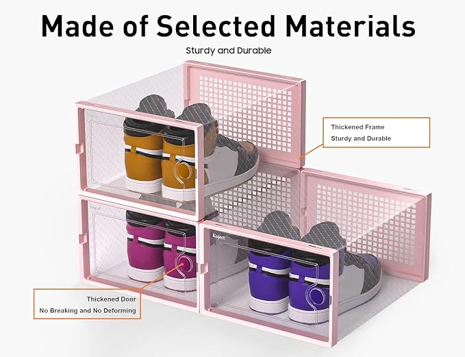 Kuject X-Large Shoe Storage Boxes 12 Pack, Clear Stackable Shoe Organizer