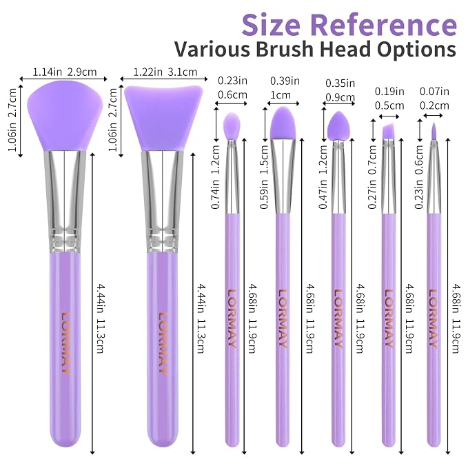 LORMAY 7-Piece Silicone Brush Set for UV Resin Crafts and Makeup, Purple | Easy Clean for DIY Epoxy Art and Makeup, Soft Reusable Tools, Gentle Applicator Suitable for All Skin Types