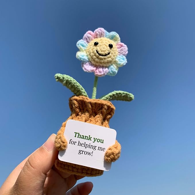 Teacher Appreciation Gifts Thank You for Helping Me Grow! Handmade Positive Sunflower Crochet Gifts for Women Thank You End of Year Graduation Teacher Gifts from Student