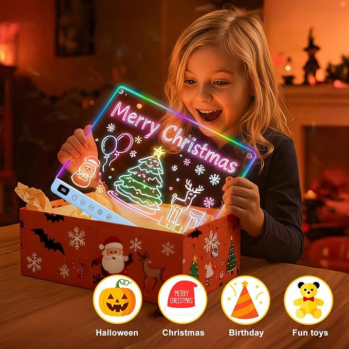 Led Drawing Board with 13 Light Effects, 16" Rechargeable Glow Doodle LED Note Board with Colors, Neon Light Up Drawing Tablet Gifts for Kids for Easter Birthday Christmas Gift Ideas