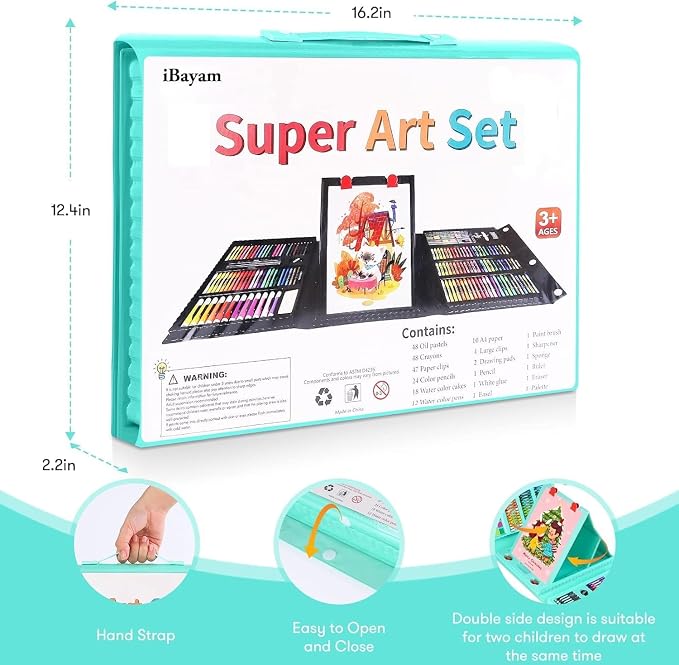 iBayam Art Supplies for Adult, Art Set Case, Trifold Easel, Scratch Paper