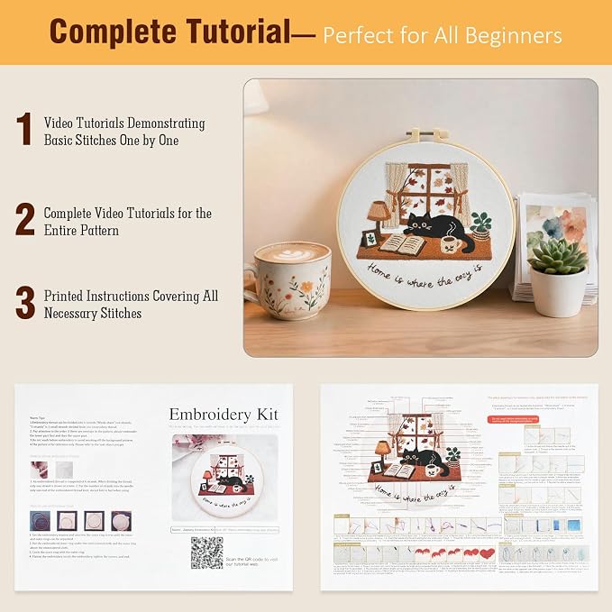 Zepiany Embroidery Kit for Beginners Cat All in One Cross Stitch Starter