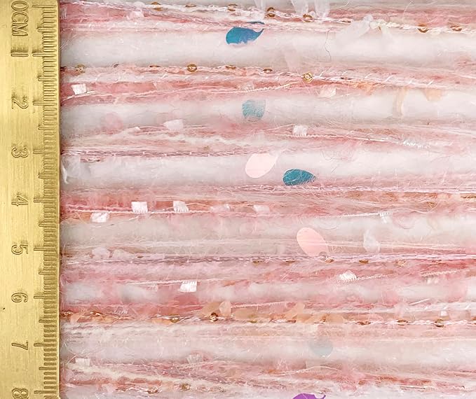 Artisanal Yarn Collection Multifiber Fancy Yarn with Sequins & Iridescent Shimmering Threads for Knitting Crocheting Crafts DIY, Set of 3 Rolls (Peachy Pink)