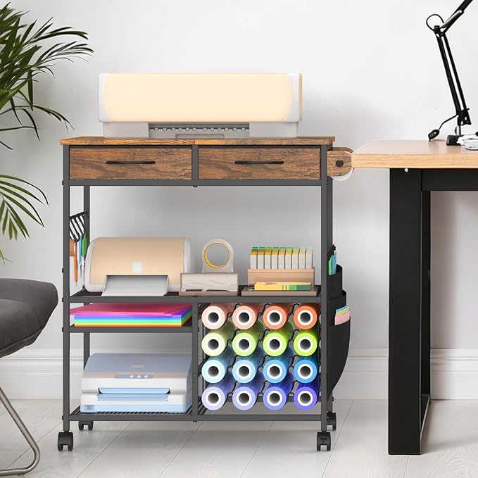 Mobile Craft Cart with Vinyl Roll Holder, Crafting Table Accessories Holder
